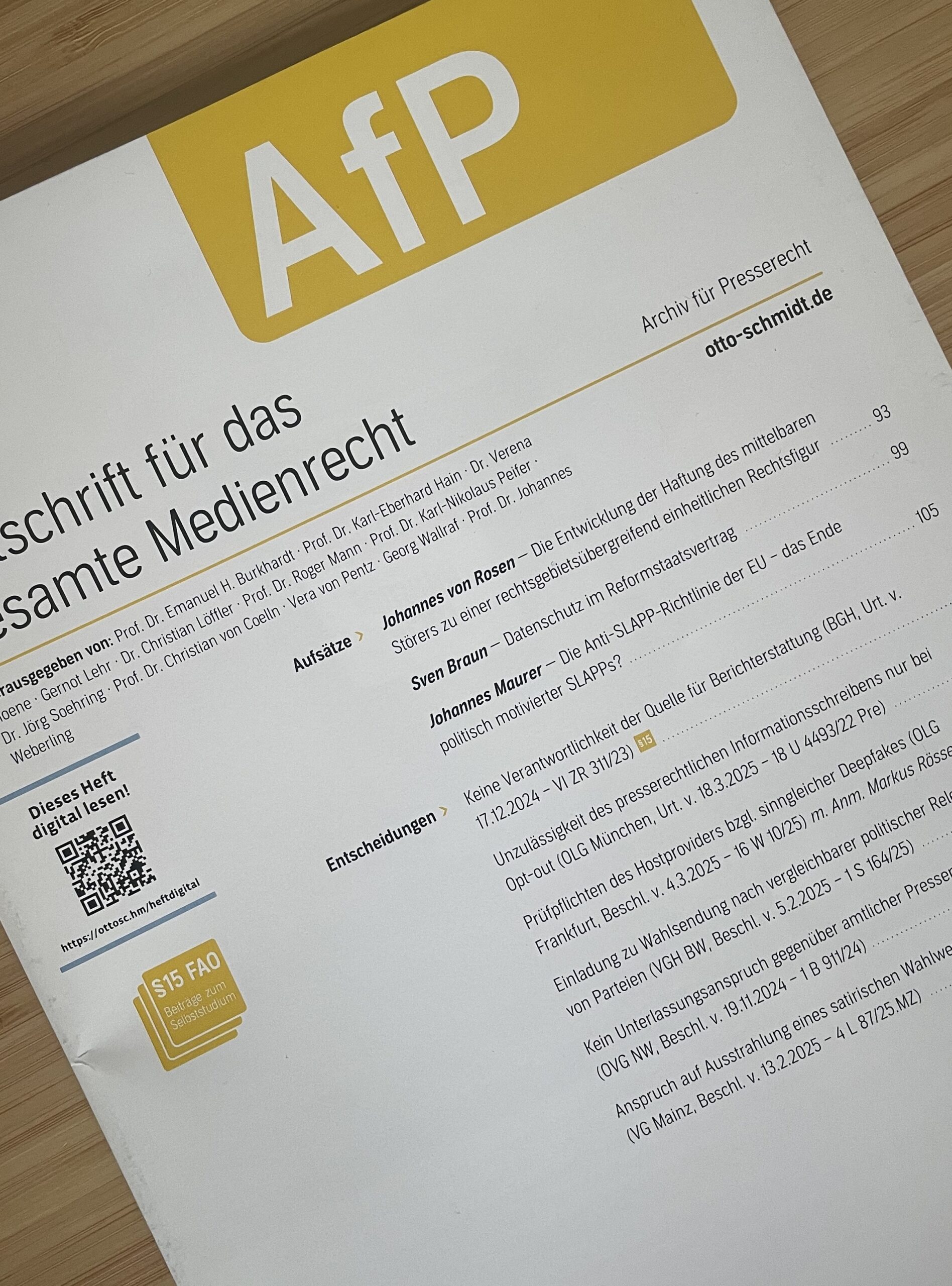 Aufsatz von Johannes Maurer in der AfP